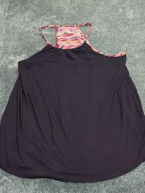 Black Halter Tank Top with Colorful Striped Trim